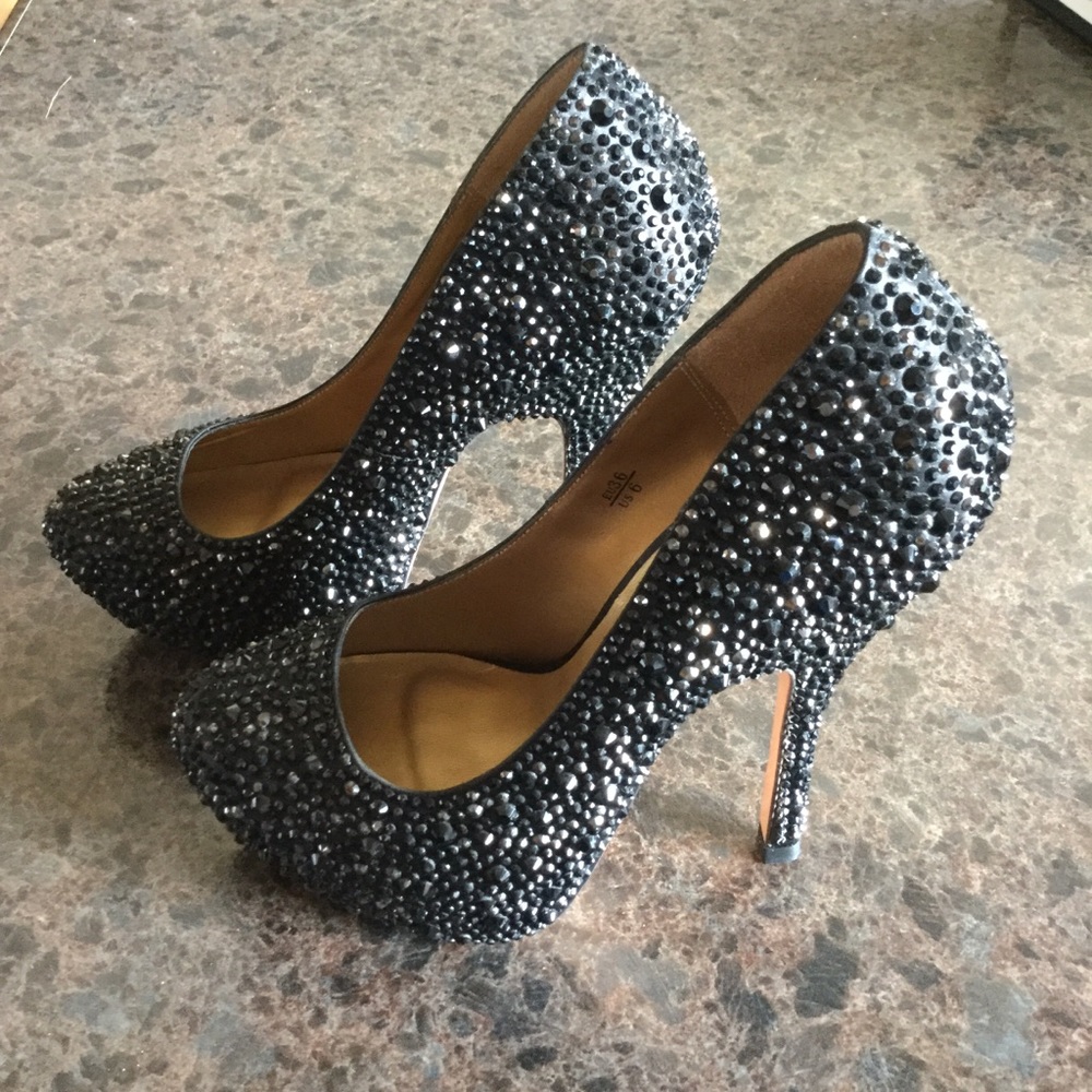 Benjamin Adams Rio black crystal platform heels